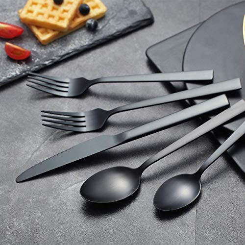 Brushed Black Silverware Set, Berglander Satin Black Flatware Set
