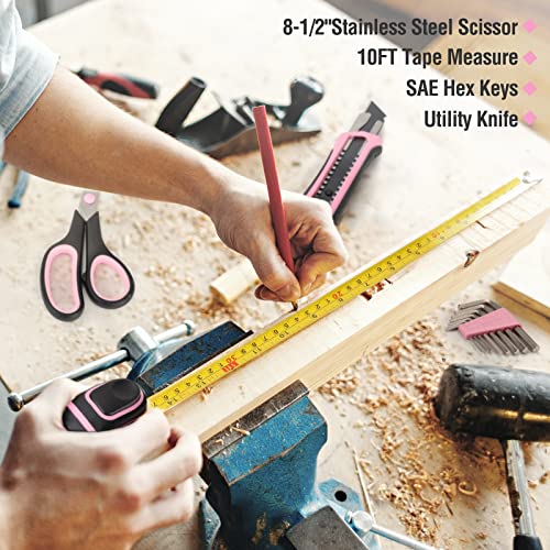 WORKPRO 52-Piece Pink Tools Set for Women, Household Lady Tool Kit with Storage Toolbox, Basic Tool Set for Home, Garage, Apartment, Dorm, New House, Back to School, and as a Gift