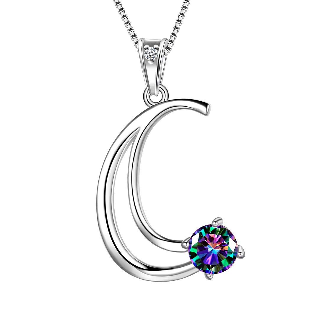 Aurora Tears Letter C Necklaces 925 Sterling Silver Mystic Rainbow Topaz Alphabet Initial C Pendant Jewellery Gifts for Women and Girls DP0195C