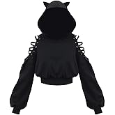 Women's Cat Ear Hoodie Pullover Long Sleeve Off Shoulder Cute Crop Top Hoodies Sweatshirt