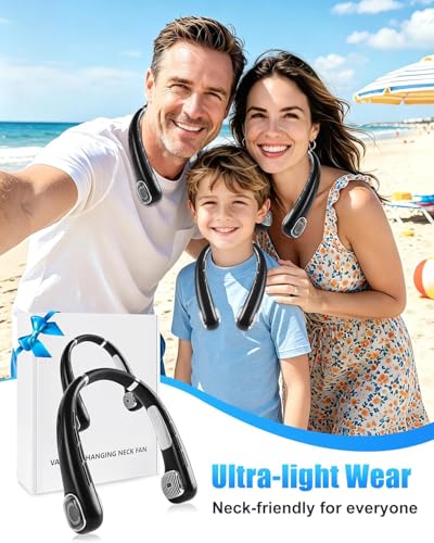 Neck Fan with Cooling - Quiet Neck Fan USB, Portable Neck Fan Lightweight, Rechargeable Neck Fan with Battery 4000 mAh, Small Neck Fans Strong 5 Levels Neck Cooler for Office, Travel, Sports