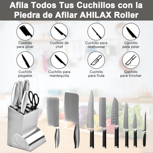 Afilador de Cuchillos Rodante Profesional, Rodillo Afilador de Cocina con Discos de Diamante Industrial 400/1000 Proporciona Ángulo Molienda Magnético 15° 20° para Afila Fácilmente Todo Tipo Cuchillos