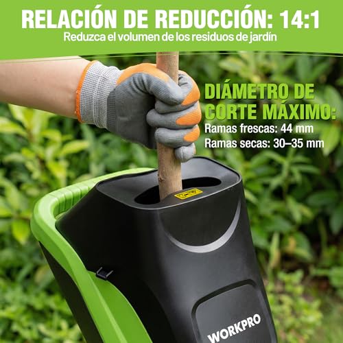 WORKPRO Electric Garden Shredder Blades 2500W with Pruning Shears, Bio-Shredder Branches Ø44 mm, 4300 RPM, Leaf Shredder with 2 Bags of 45 L, Shredder for Garden Waste