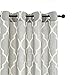 jinchan Curtains Grey Linen Living Room Drapes Light Filtering Moroccan Tile Print Drapes Bedroom Curtain Flax Textured Geometry Lattice Grommet for Dining Room 108 Inch Length 2 Panels