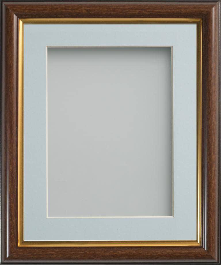 Frame Company Eldridge Mahogany Photo Frame with Light Blue Mount, 10x8 for 6x4 inch, fitted with perspex — image 1