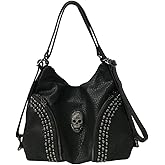 Downupdown Skull Handbags Women Tote Bags Skull Print Leather Shoulder Crossbody Bag Studded Satchel Purse Gothic Backpack