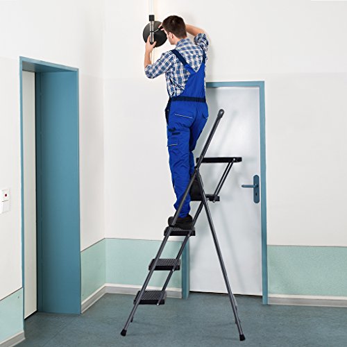 Finether Folding 4 Step Ladder with Platform Lightweight Portable Step Stool with Tool Project Tray, Non-Slip Treads, 330 lbs Weight Capacity