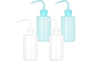 Ruicoo Wash Bottles 4Pcs 250ml Safety Cleaning Bottle Watering Tool Plastic Squeeze Bottle for Medical Lab, Plant Irrigation Squeeze Sprinkler Bottle(White and Blue)