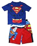Superman Little Boys Toddler Swim Trunks and Rash Guard Shirt Set