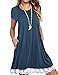 Sanifer Women's Short Sleeve Lace Tunic Dress Summer T-Shirt Dress with Pockets (Medium, Blue)