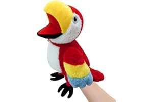 okegztoa Puppets Parrot Hand Puppet,13.8" Animal Puppets Hand Puppets Bird Stuffed Animal Hand Puppets for Kids with Movable Mouth,Puppet Plush Multi-Color Toys Bird Puppet Role Play Teaching(Red)