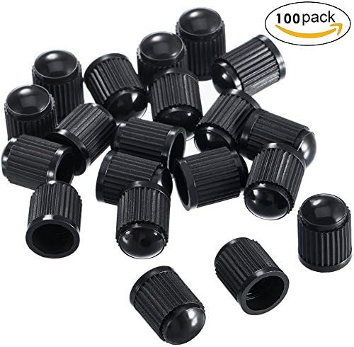 Auzeuner Plastic Tyre Valve Dust Caps for Car, Motorbike, Trucks, Bike and Bicycle, 100 Pack (Black)