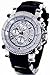 JOJINO Real Diamond Watch Chronograph Mens Silver Case Black Rubber Band MJ-1130