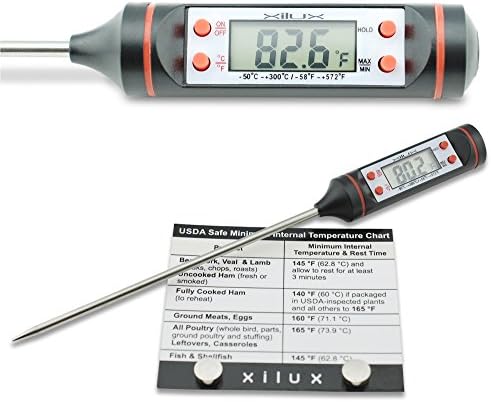 Xilix Digital Meat Thermometer and Fridge Magnet Plus Extra Battery - Wireless Cooking Thermometer with Probe for…