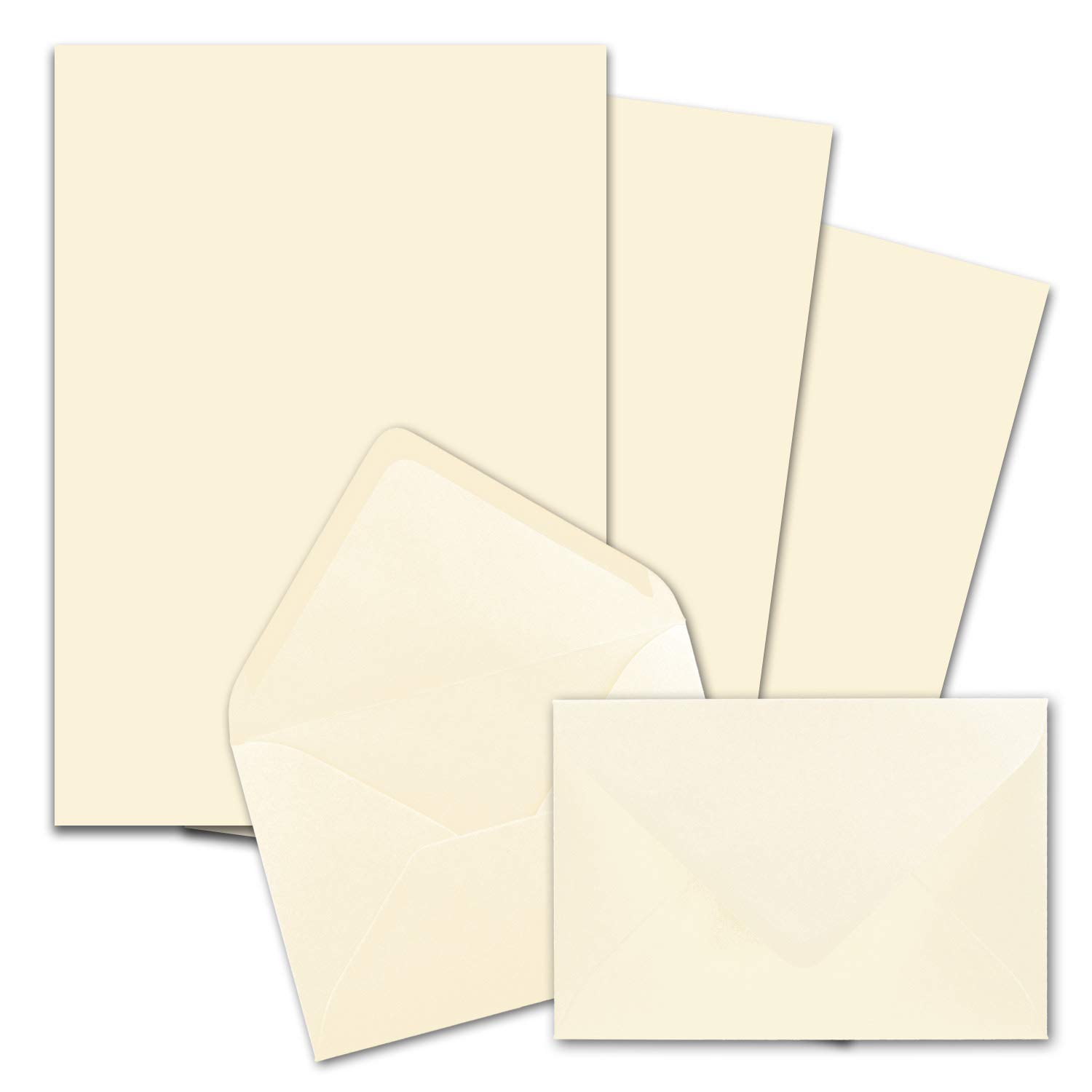 100 x Letter Paper Sets A4 with C6 Envelopes, Wet Seal, Cream Vanilla, Matte Writing Paper with Envelopes, FarbenFroh by Gustav Neuser