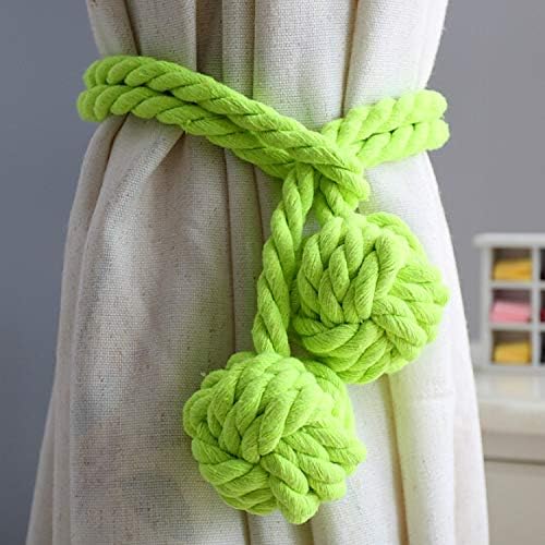 Do4U A Pair of Hand Knitting Curtain Rope Tiebacks Clips Holder Holdbacks Curtain Tiebacks with Double Balls (Greendoubleball)