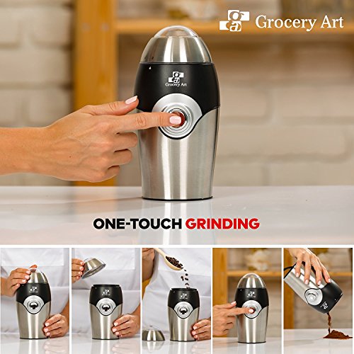 Electric Coffee Grinder Blade Mill - Small & Compact Simple Touch Automatic Grinding Tool for Whole Beans, Herbs, Pepper, Salt & Nuts - Safe No-Mess Counter Top Appliance - Great Gift Idea! - Thumbnail 3