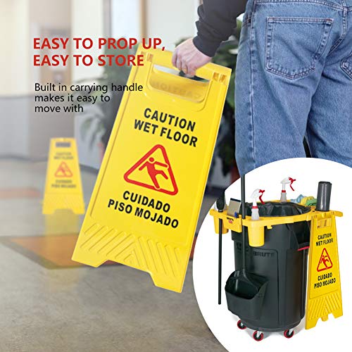 MYSBIKER Caution Wet Floor Sign, 3 Pack Floor Safety Sign, Cuadado Piso Mojado, 2-Sided Fold-Out 6230cm with Both English and Spanish to Avoid Slip &Fall Accident - Thumbnail 3