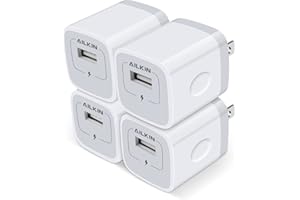 AILKIN USB Charger, USB AC Power Adapter, Single Port USB A Port Phone Charger Block for iPhone, Samsung, Google, Kindle USB Plus Cargador 1A 4Pack Multi