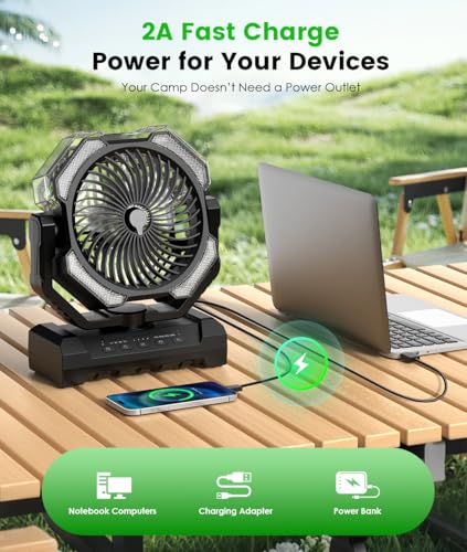 Portable Misting Fan - 24000mAh Battery Powered Fans with 9oz Water Tank, 3 Light, Rechargeable, 120H Cooling, Last 5H Mist, 4 Speed, Sleep Mode, Fan for Camping Outdoor Gear, Travel Essentials
