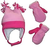 N'Ice Caps Girls 4 Corner Sherpa Lined Fleece Hat and Mitten Set