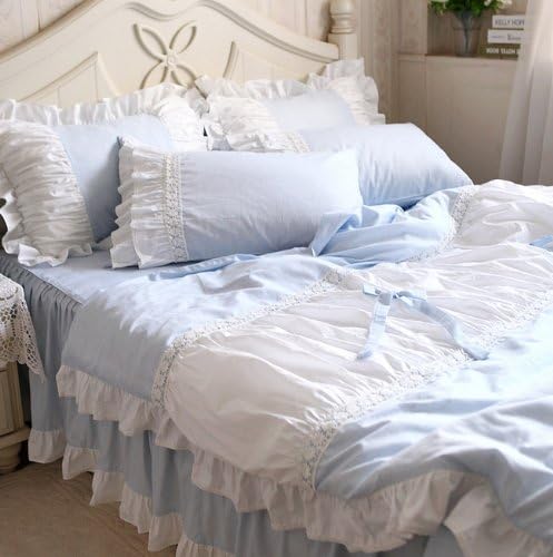 DIAIDI Home Textile,Beautiful Korean Bedding Set,Romantic Cute Princess Ruffle Bedding Set,6Pcs