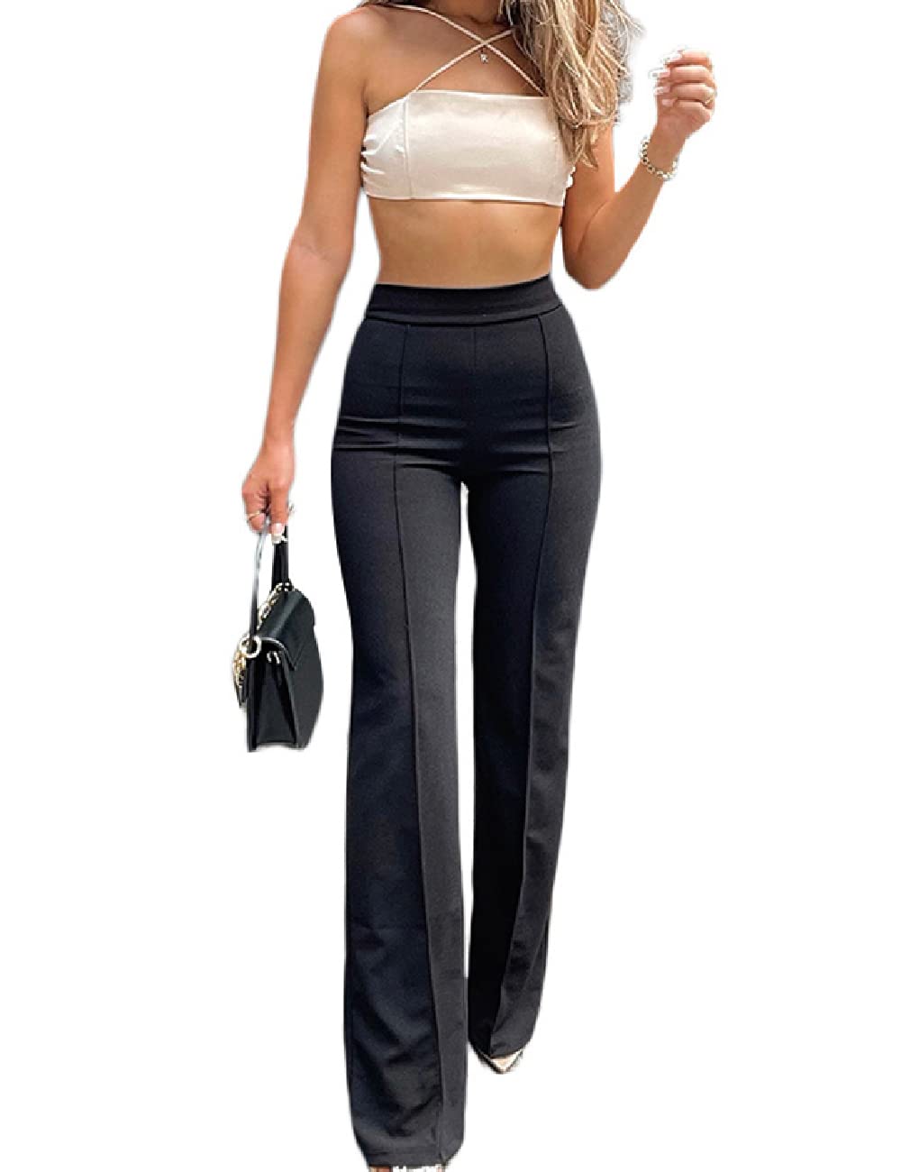 LIVECLOTH Women's Black Flare Dress Pants for Women, Work Business