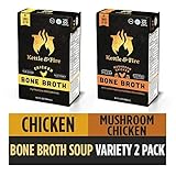 Bone Broth Variety Pack, Mushroom Chicken and Chicken by Kettle and Fire, Keto Diet, Paleo Friendly, Whole 30 Approved, Gluten Free, with Collagen, 10g of protein, 16.2 fl oz (Pack of 2)