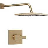 Replacement for Delta Shower Trim Kit Modern 14 Series, 10-Inch Brushed Gold Shower Head and Handle Set, Bathroom Shower Faucet Set with 16-Inch Shower Arm(Valve and Cartridge Not Included)