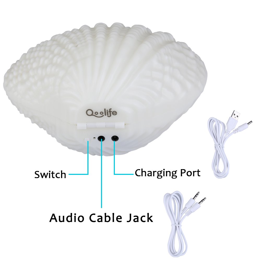 Shell LED Night Light Bluetooth Speaker-Qoolife 2-in-1 Functional USB Rechargeable Colorful Shell Music Lamp Music Desk Light for Children Room Home Decor