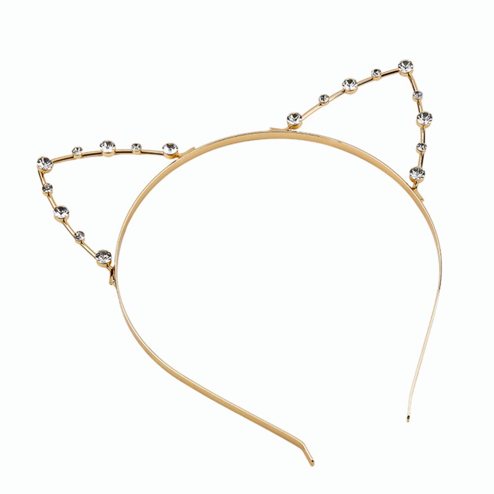 FRCOLOR 2pcs Cat Ears Headband Rhinestone Metal Hair Bands Headwear Crystal Hair Hoop Women Girls Kids Party Decoration Halloween Makeup Headpiece