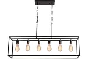 Garwarm 6 Light Rectangle Chandelier,Black Pendant Lights Kitchen Island, Farmhouse Chandeliers Rustic Kitchen Island Light Fixture Linear Chandelier for Dining Room Kitchen