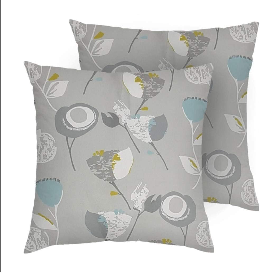 2 Piece 20 X 20 Teal Grey Geometric Throw Pillow, Yellow Flowers Floral Nature Forest Spring Summer Square Mid Century Chic Modern Style Accent Pillows Seat Cushion Couch Sofa Bedroom Bed, Polyester