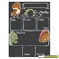Cohas Monthly Milestone Board for Baby with Dinosaur Theme, Reusable Chalkboard Style Surface, and Liquid Chalk Marker, 12 by 16 Inches, White Marker