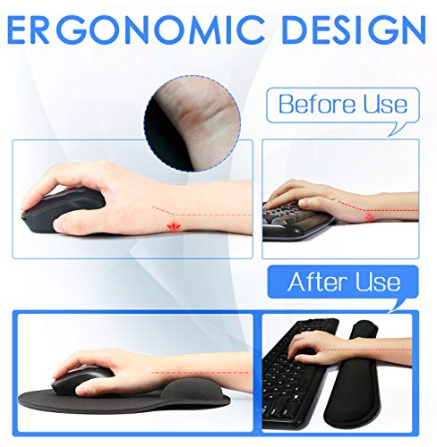 2 Premium Memory Foam Keyboard Wrist Support Bar and Mouse Wrist Rest Pads Set- for Comfortable Typing &Wrist Pain Relief Mouse Pad with Wrist Support Bar - Thumbnail 2