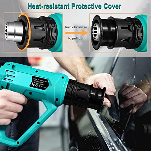 RHAEGON 1500W Heat Gun Variable Temperature Control (122℉-1202℉) and Dual Air Flow Hot Air Gun with Protective Nozzle Guard, Overload Protection, 4 Nozzles for Crafts and Home Improvement