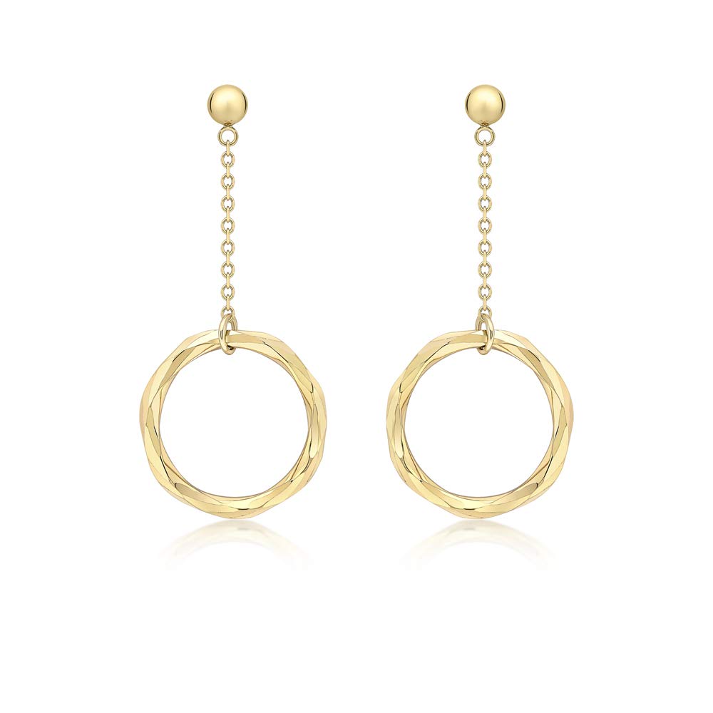CARISSIMA Women's 9 ct Yellow Gold Diamond Cut 18 mm Ring and Chain Drop Earrings