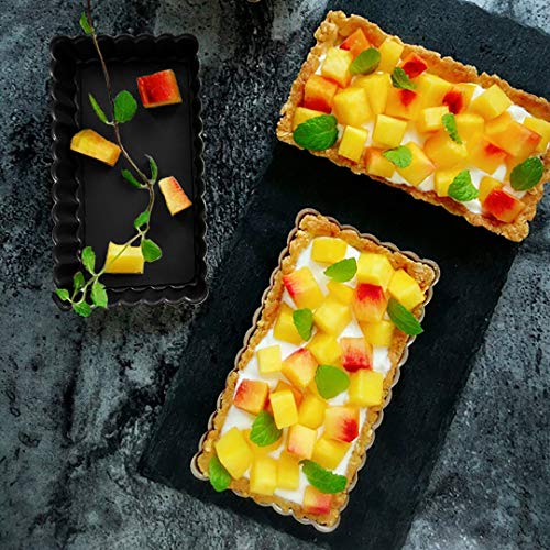 4 Inch Tart Pans, Mini Rectangular Tart Pan Quiche Pie Pan with Non-Stick Removable Bottom Baking Dish(4 Set/Black)