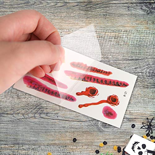 HAKACC Temporäre Tattoos, 30 Blatt Halloween Narben Tattoo Zombie Tattoo Aufkleber für Halloween Kostüm Makeup und Cosplay