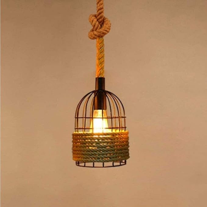Vintage Industrial E27 Cuerda de cáñamo Lámpara de techo Lámpara