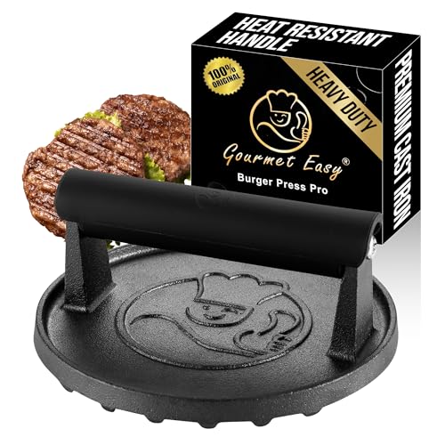 Smash Burger Press for Griddle, 5-Year Warranty, 2 lb Heavy Duty Burger Smasher Tool with Heat-Resistant Handle, Premium Cast Iron Bacon & Sandwich Maker, Hamburger Press for BBQ Grilling Accessories