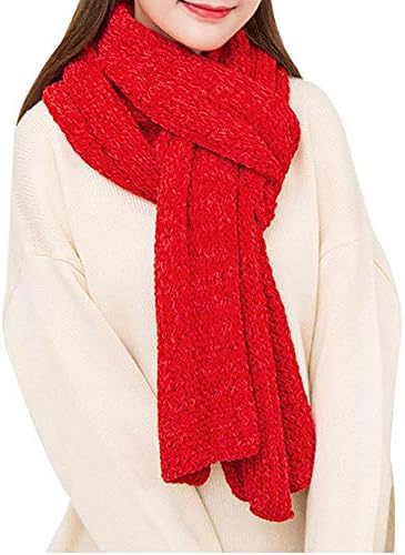 Women's Chenille Chunky Knitted Scarves Solid Thick Winter Warm Soft Neck Scarf