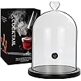 Smoking Cloche For Food Drinks With Wood Base, Cocktails Smoke Infuser Accessory, Glass Dome for Smoker Gun, Clear dome cover