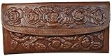 Womens Western Wallet Tooled Leather Clutch with Roses has Mirror (Brown)
