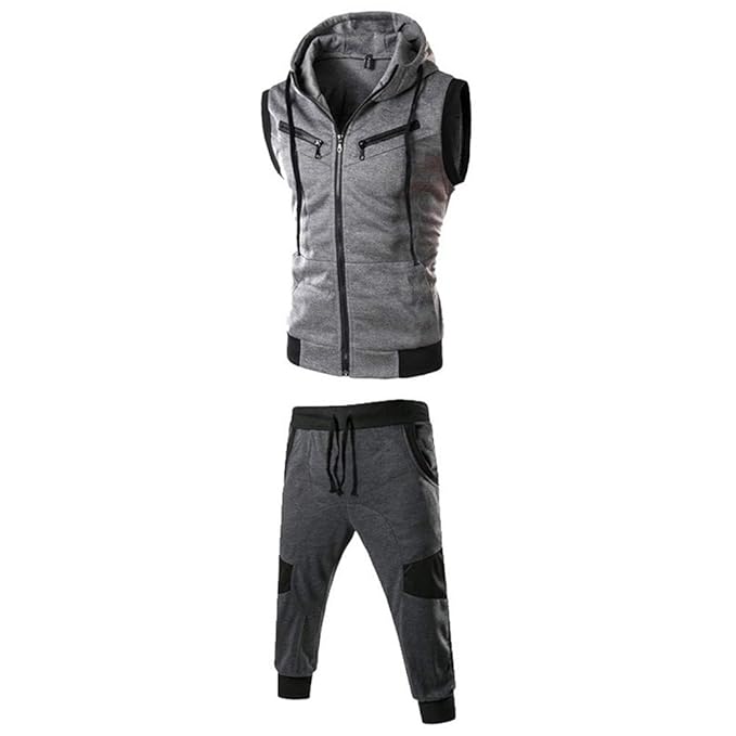 MRULIC Herren Sportanzug Kapuzenpullover Order Hosen Pure Color ärmelloses Tops Sweatshirt Weste Mit Kapuze und Sporthosen