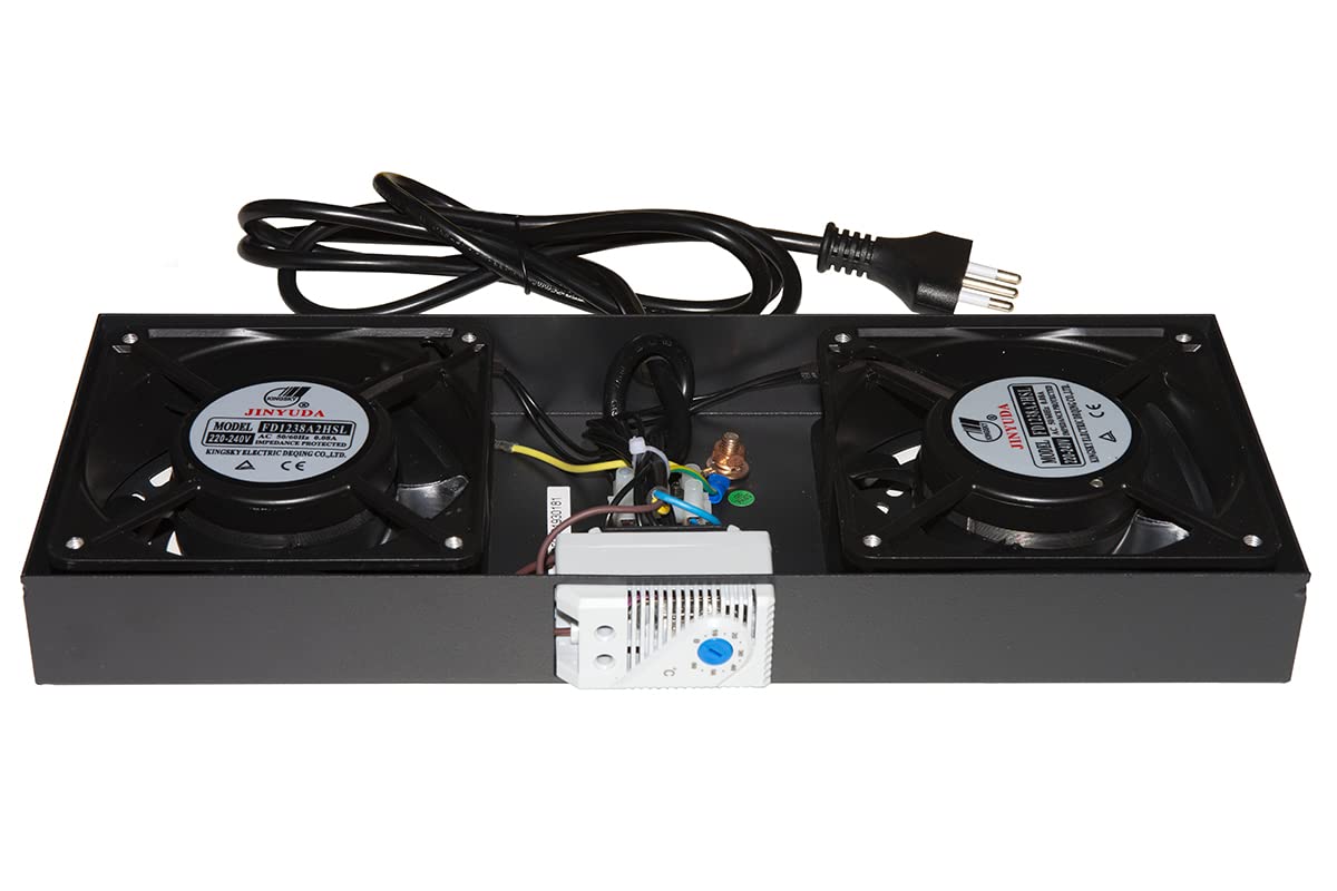 LINK lkvent2 Module 2 Fans with thermostat for wall rack cabinets, Black