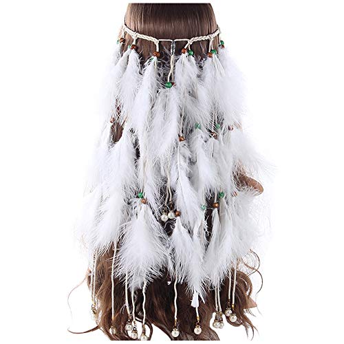 Feather Headband White Fake Pearl Hippie Indian Boho Hair Bands Tassel Bohemian Halloween Hair Hoop Women Crown Hairband Party Decoration Headdress Cosplay Costume Headwear Headpiece Hair Accessories - Thumbnail 7