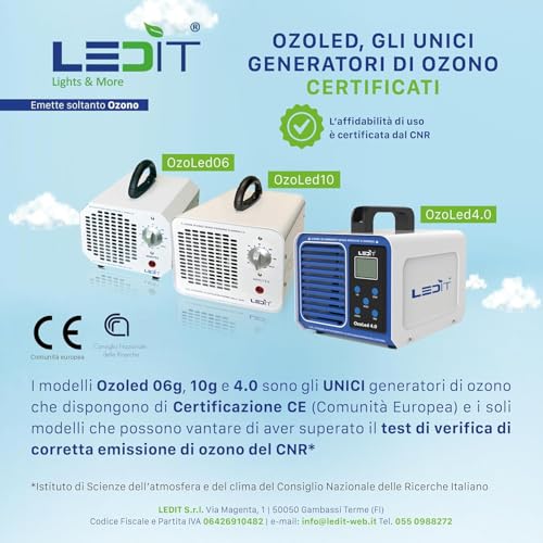 New Ledit Ozone Generator 10000mgh – CE Certified + CNR Certificate – Ozonizer Designed in Italy with Timer 120 Min Professional and Commercial Use, Instruction Manual in Italian Included