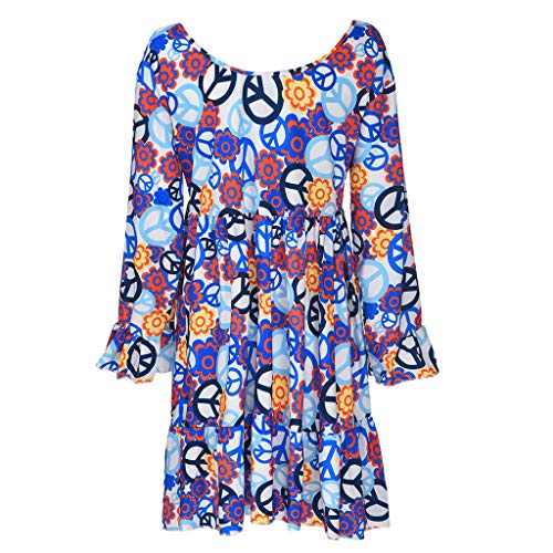 Women's Ladies Plus Size Loose Print Long Sleeve O-Neck Mini Long Dress