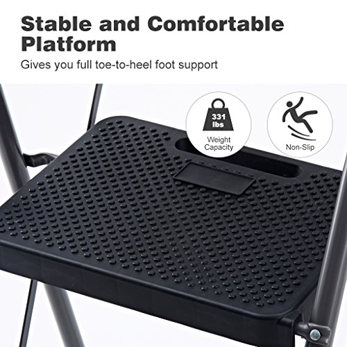 Finether Folding 4 Step Ladder with Platform Lightweight Portable Step Stool with Tool Project Tray, Non-Slip Treads, 330 lbs Weight Capacity